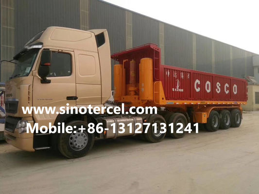 OEM Ατσάλινο Περικύκλωμα Semi Trailer ISO SGS Με Υδραυλικό Σύστημα 30-50 Τόνους Κόκκινο